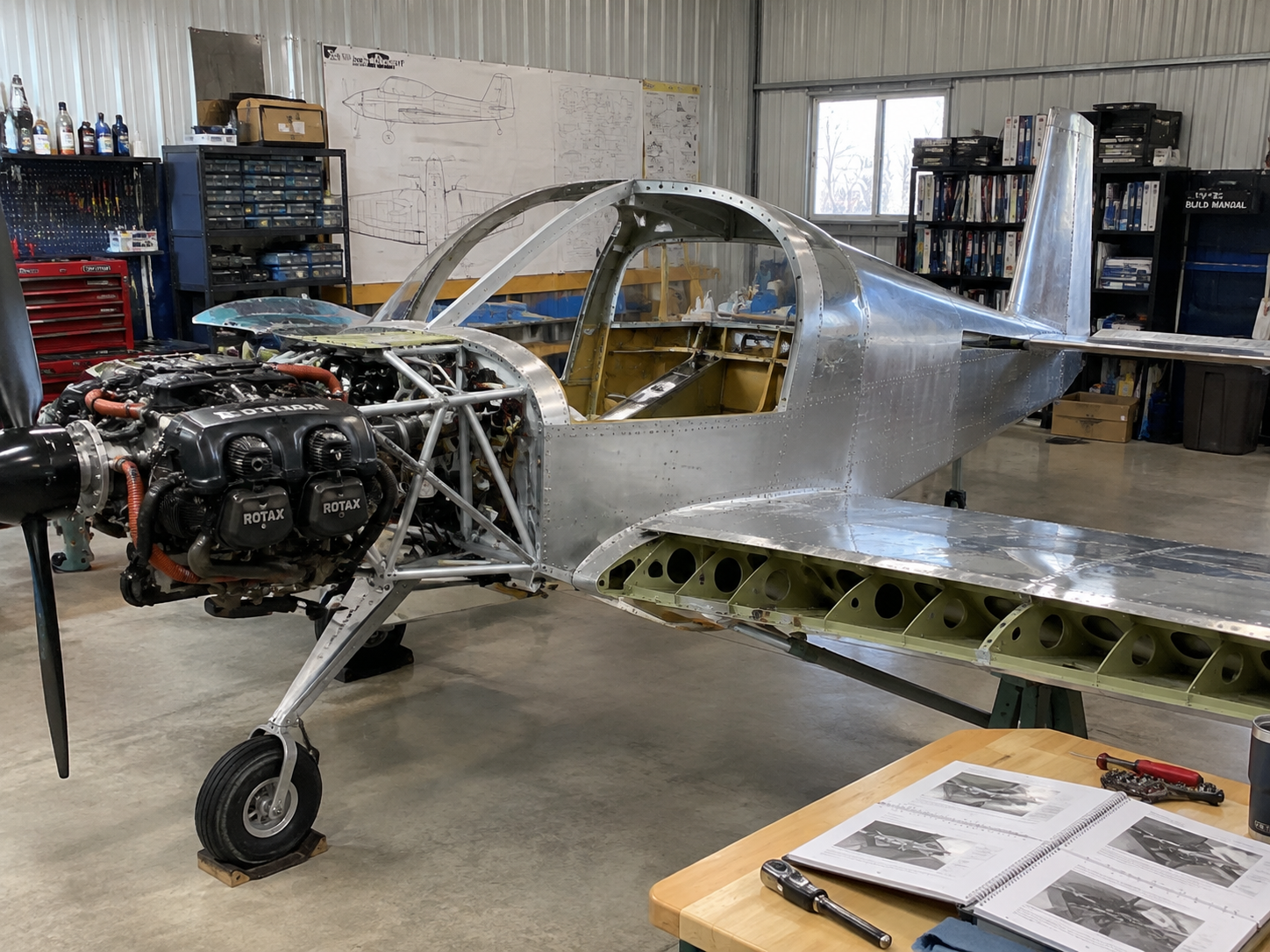 Aircraft under construction in a homebuilder hangar
